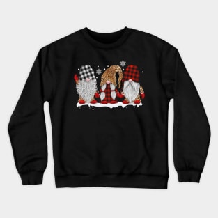 Three Gnomes In Leopard Printed Buffalo Plaid Christmas Gift Shirt Crewneck Sweatshirt